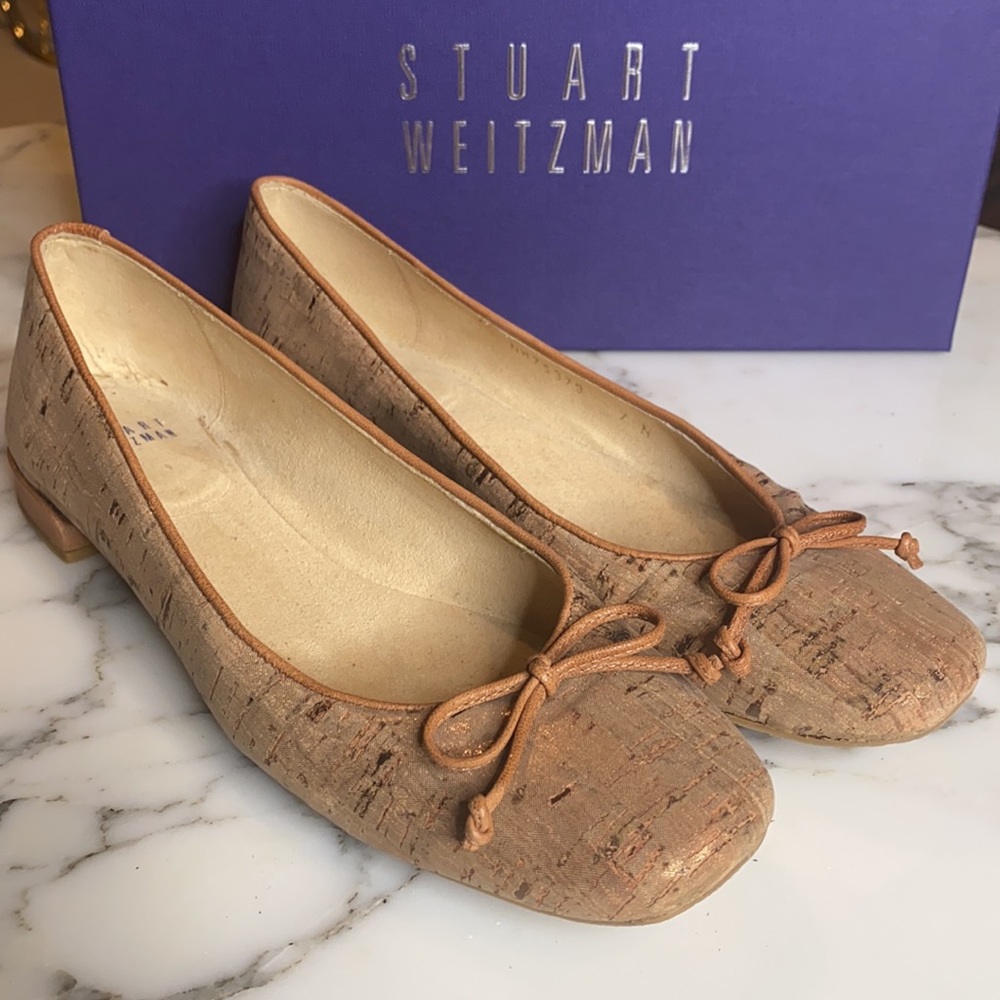 Stuart Weitzman Stringon Metalic Cork Ballet Flats - image 1